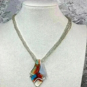 Glass Pendant Glass Seedbead Necklace
